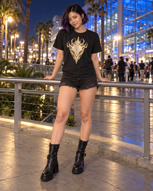 Ivory Alien Skulls Graphic Tee, worn on model