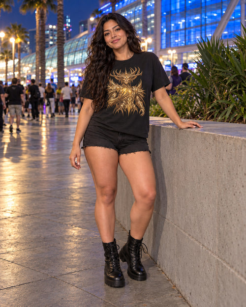 Gold Graphic Tee, worn on model