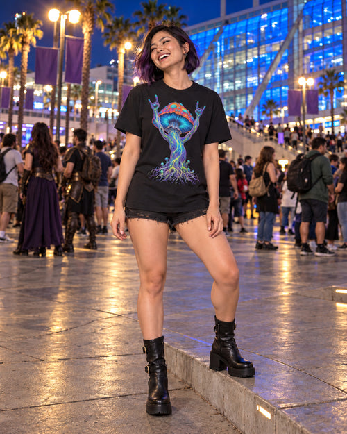 Mushroom Rocker Graphic Tee, worn on model