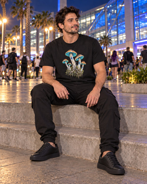 Blue Bruise Garden Graphic Tee, worn on model