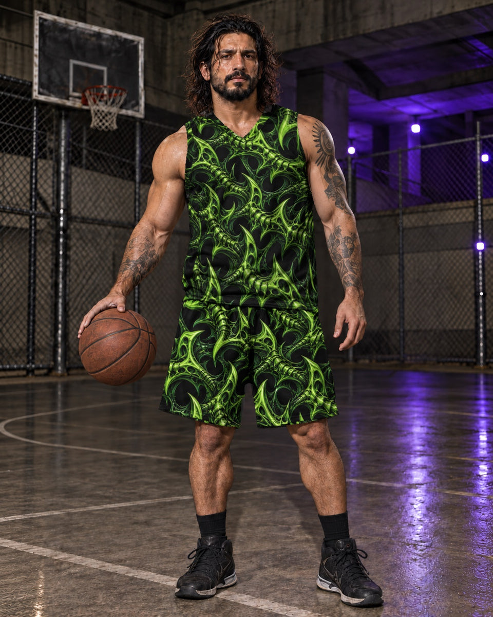 Venom Lace Terrain Basketball Jersey, worn on model, matching outfit with Venom Lace Terrain Athletic Shorts
