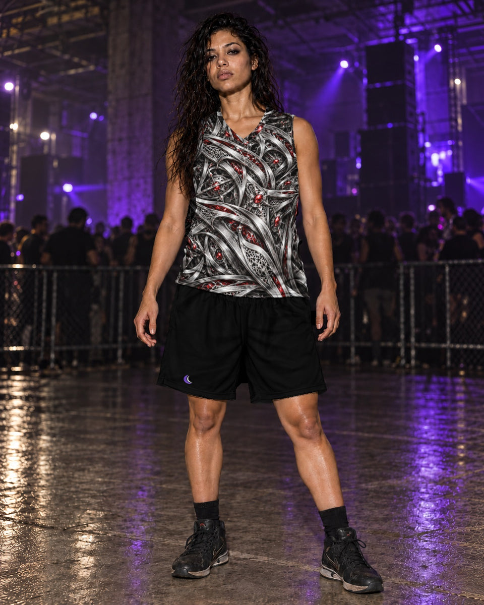 Maximus Alien Testosterone Terrain Basketball Jersey, worn on model with black shorts