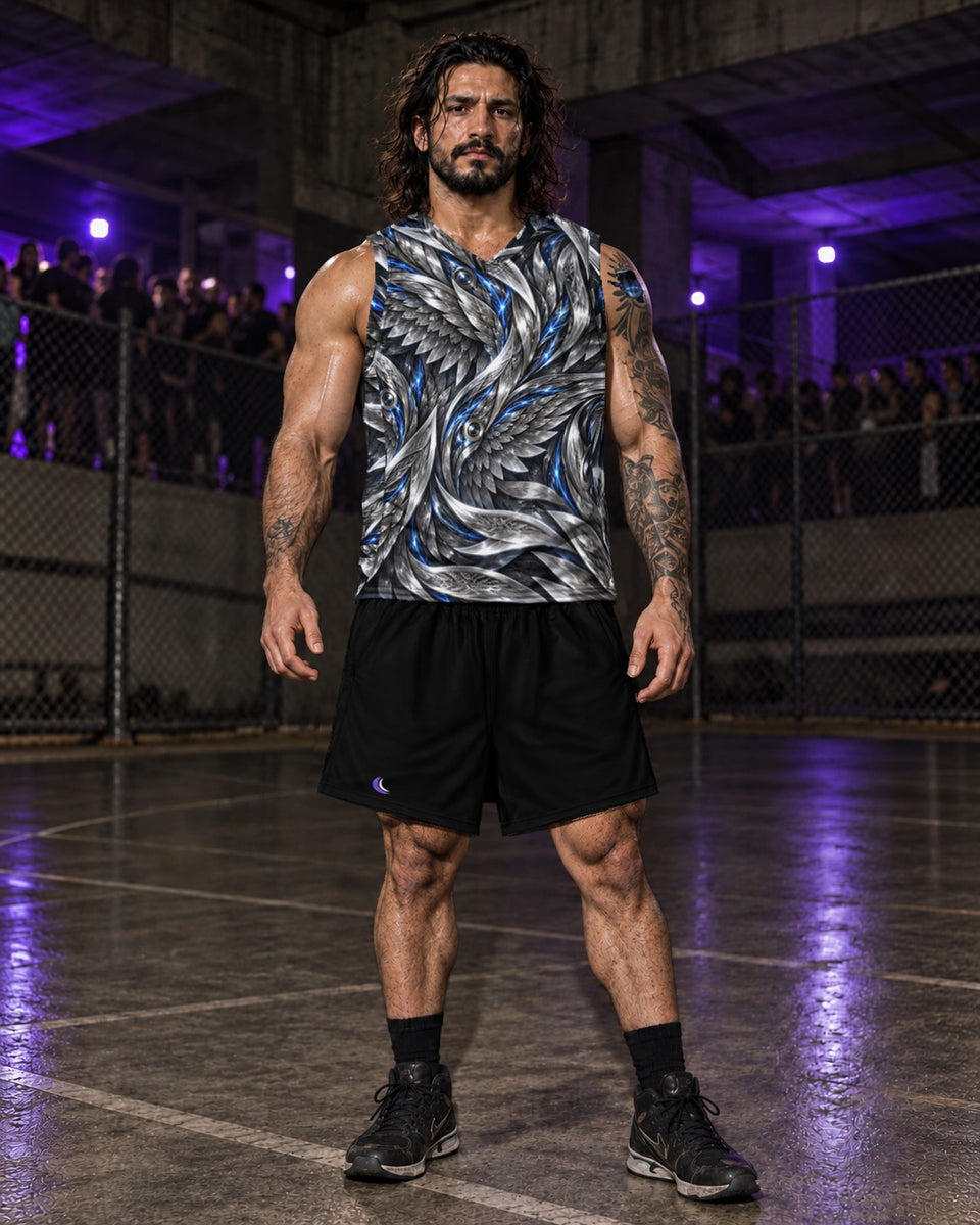 Mercury Seraph Terrain Basketball Jersey, worn on model with black shorts