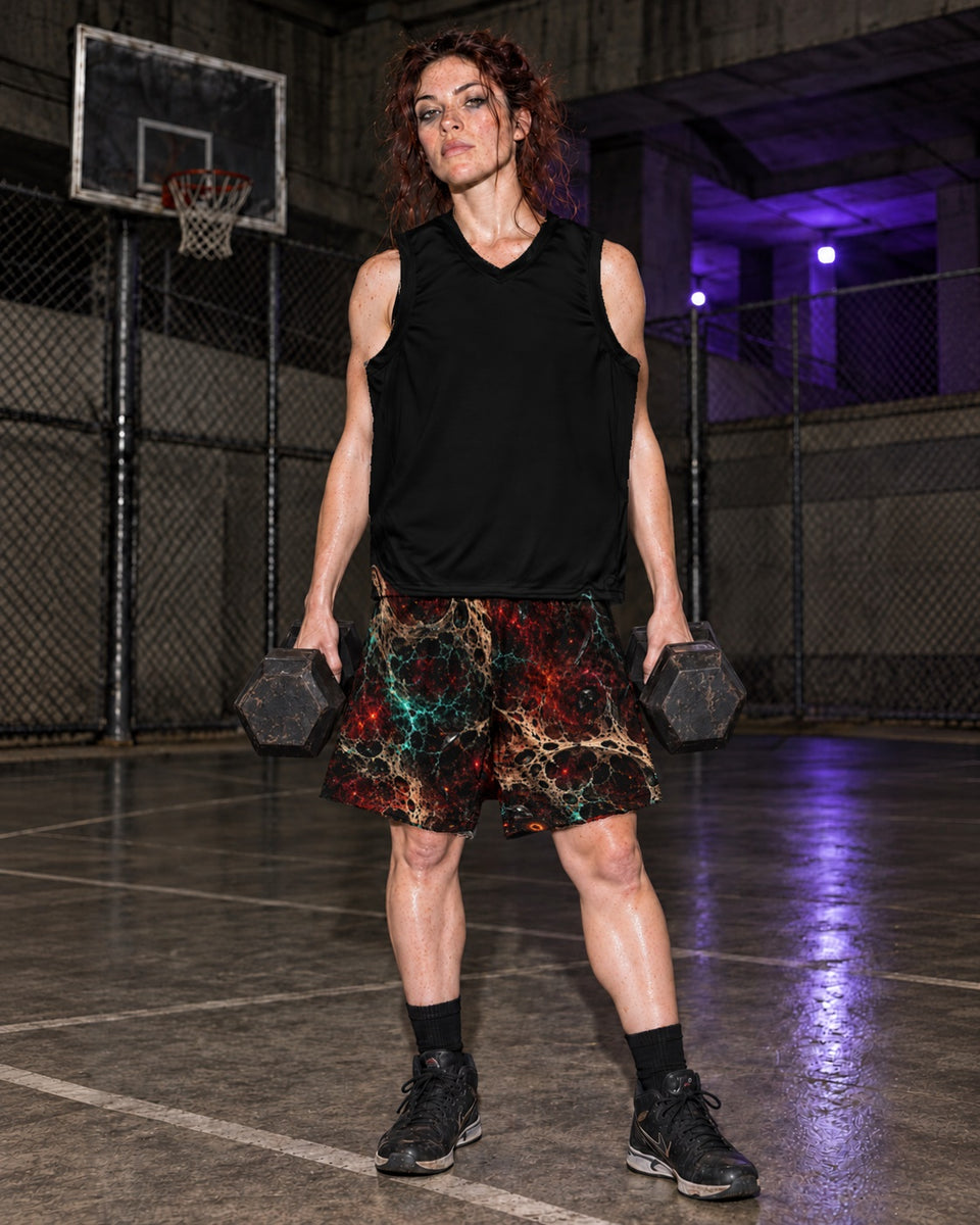 Solid Black Basketball Jersey, worn on model with the Solar Bone Orchard Terrain Athletic Shorts
