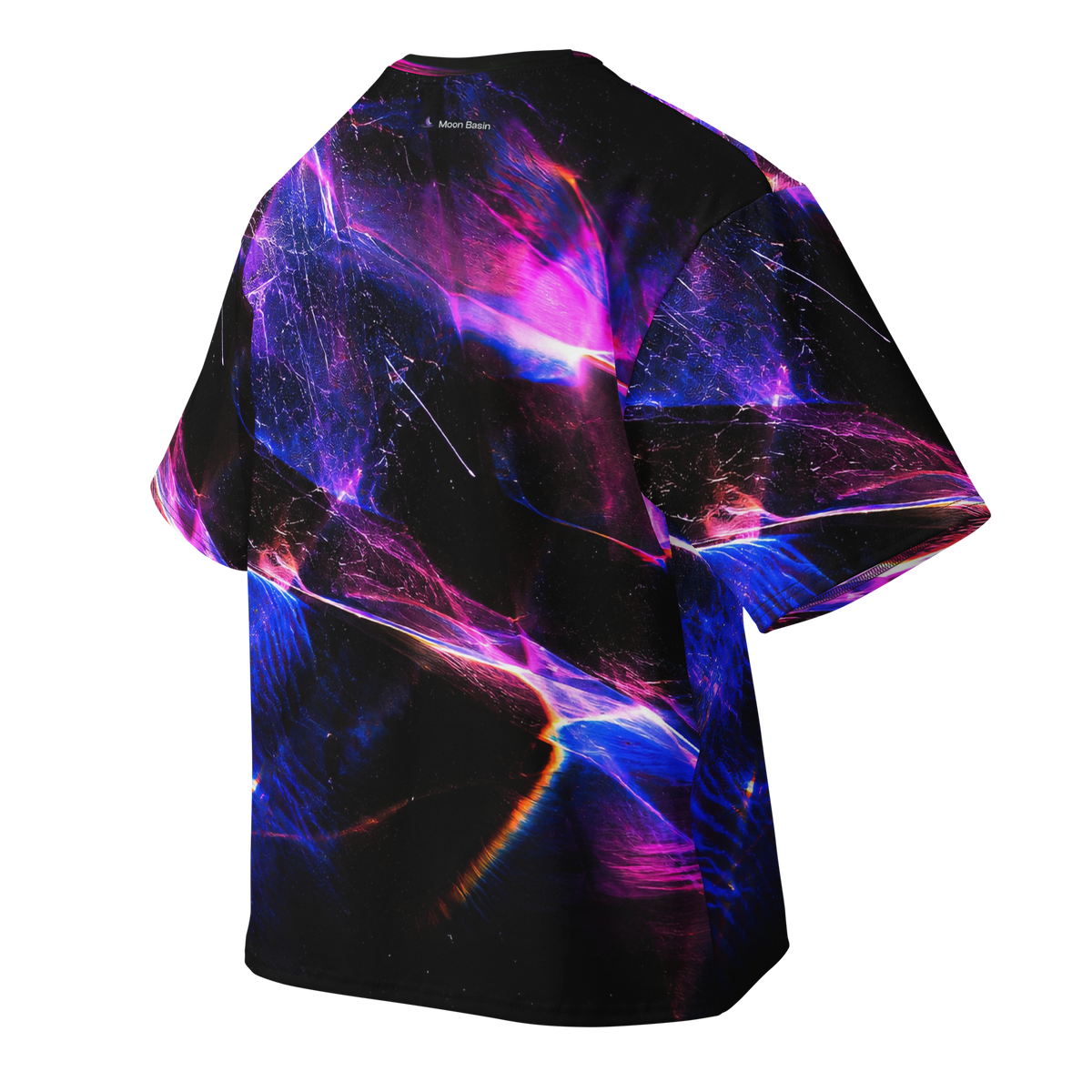 Afterimage Terrain all-over print oversized tee, back with Moon Basin nape mark