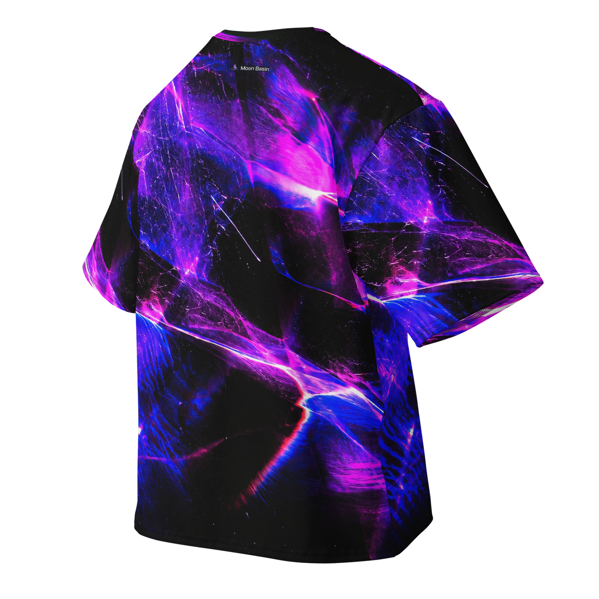 Afterimage Ultraviolet Terrain all-over print oversized tee, back with Moon Basin nape mark