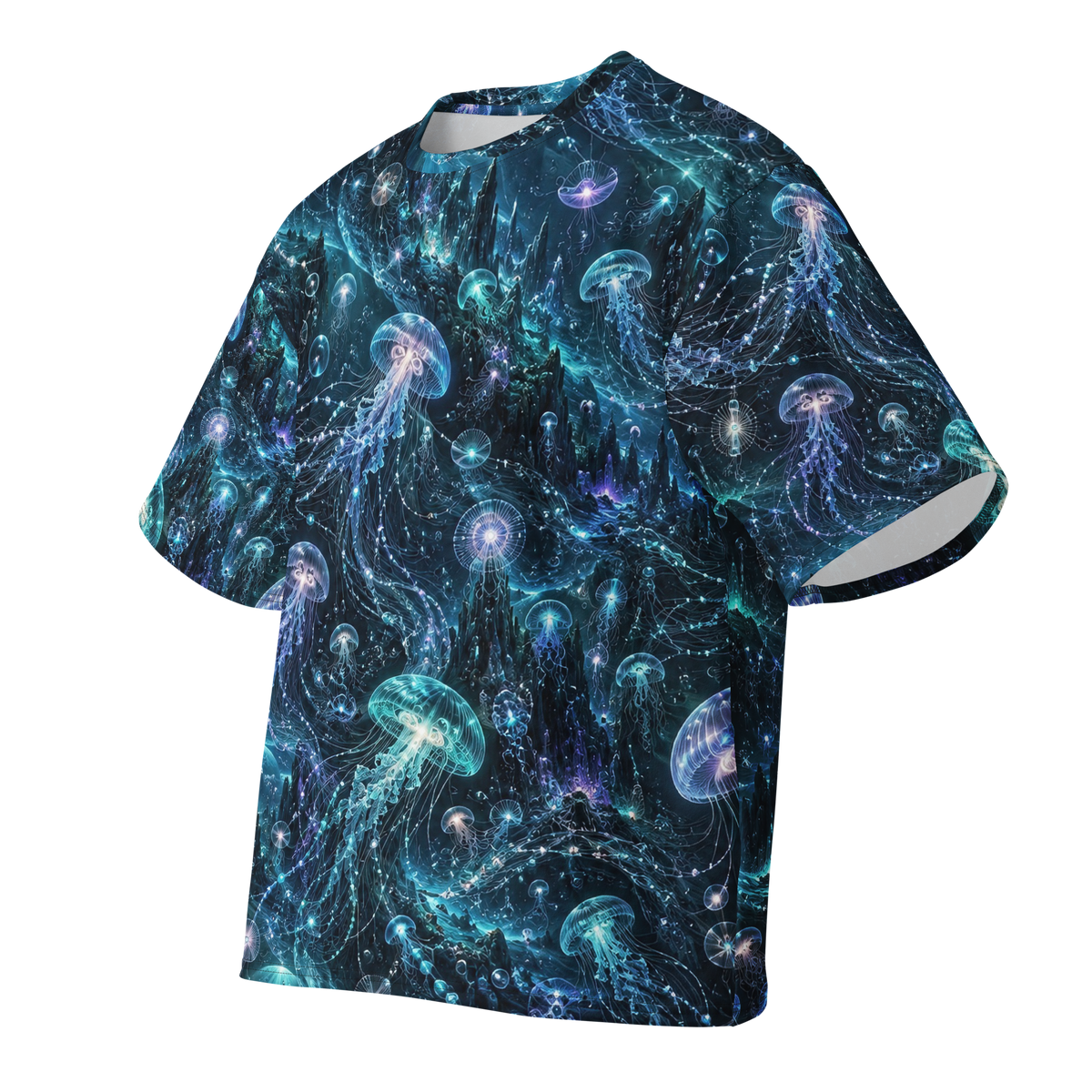 Alien Jellyfish Terrain all-over print oversized tee, front
