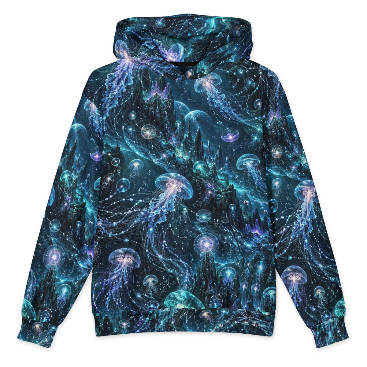 Alien Jellyfish Terrain Hoodie all-over print oversized hoodie, front