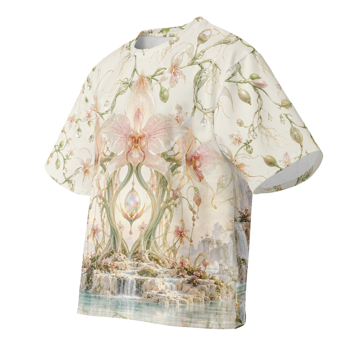 Alien Orchid Sanctuary all-over print oversized tee, front