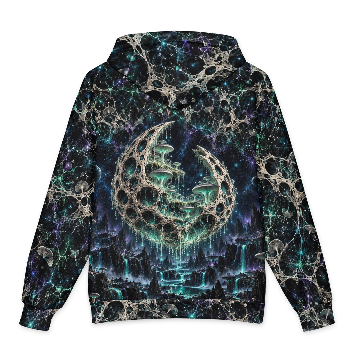 Orbital Mycelium Grove all-over print oversized hoodie, back