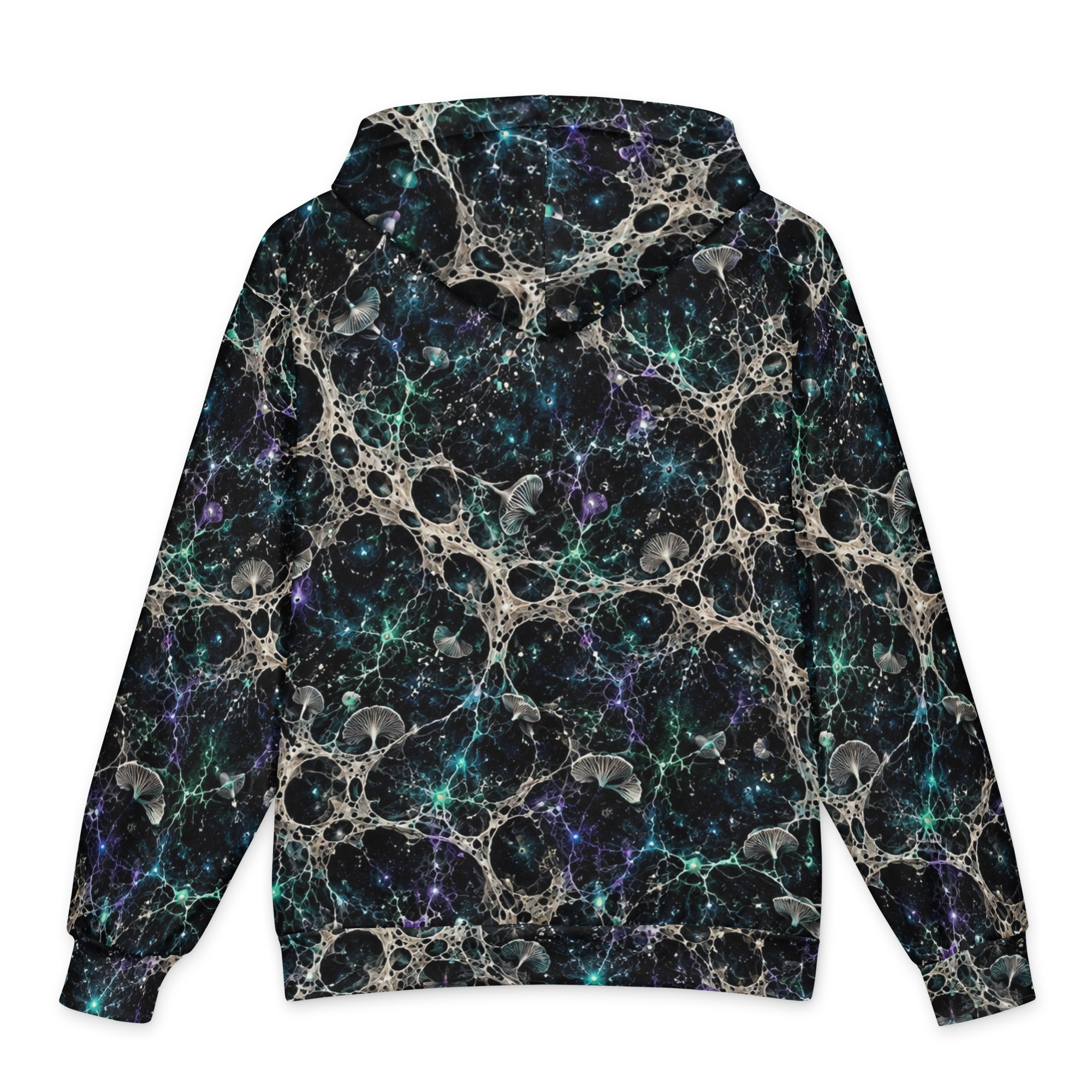 Mycelium Cathedral Terrain Hoodie, back print close-up