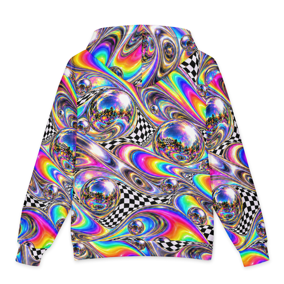 Chromatic Meltdown Terrain Hoodie all-over print oversized hoodie, back