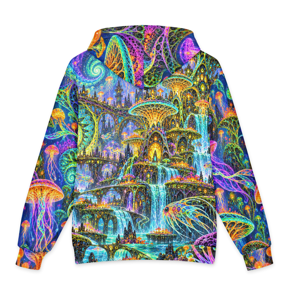 Cosmic Mycelium Rave Terrain Hoodie all-over print oversized hoodie, back