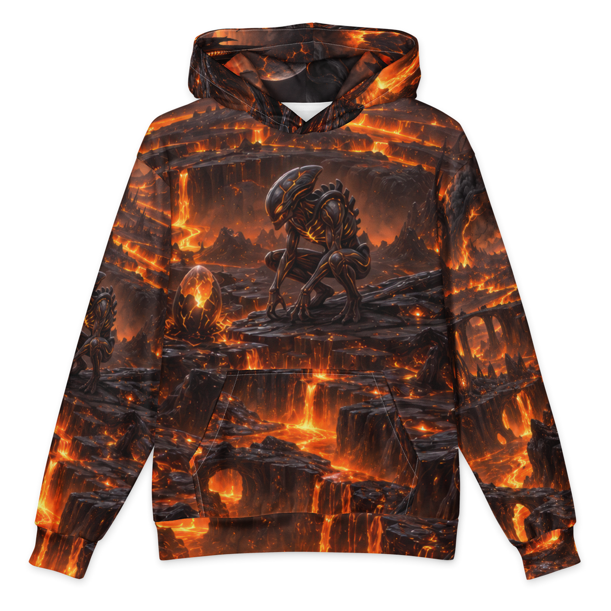 Ember Sentinel Basin all-over print oversized hoodie, front