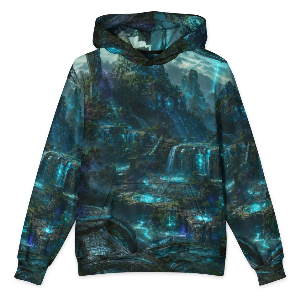 Emerald Glyph Citadel all-over print oversized hoodie, front