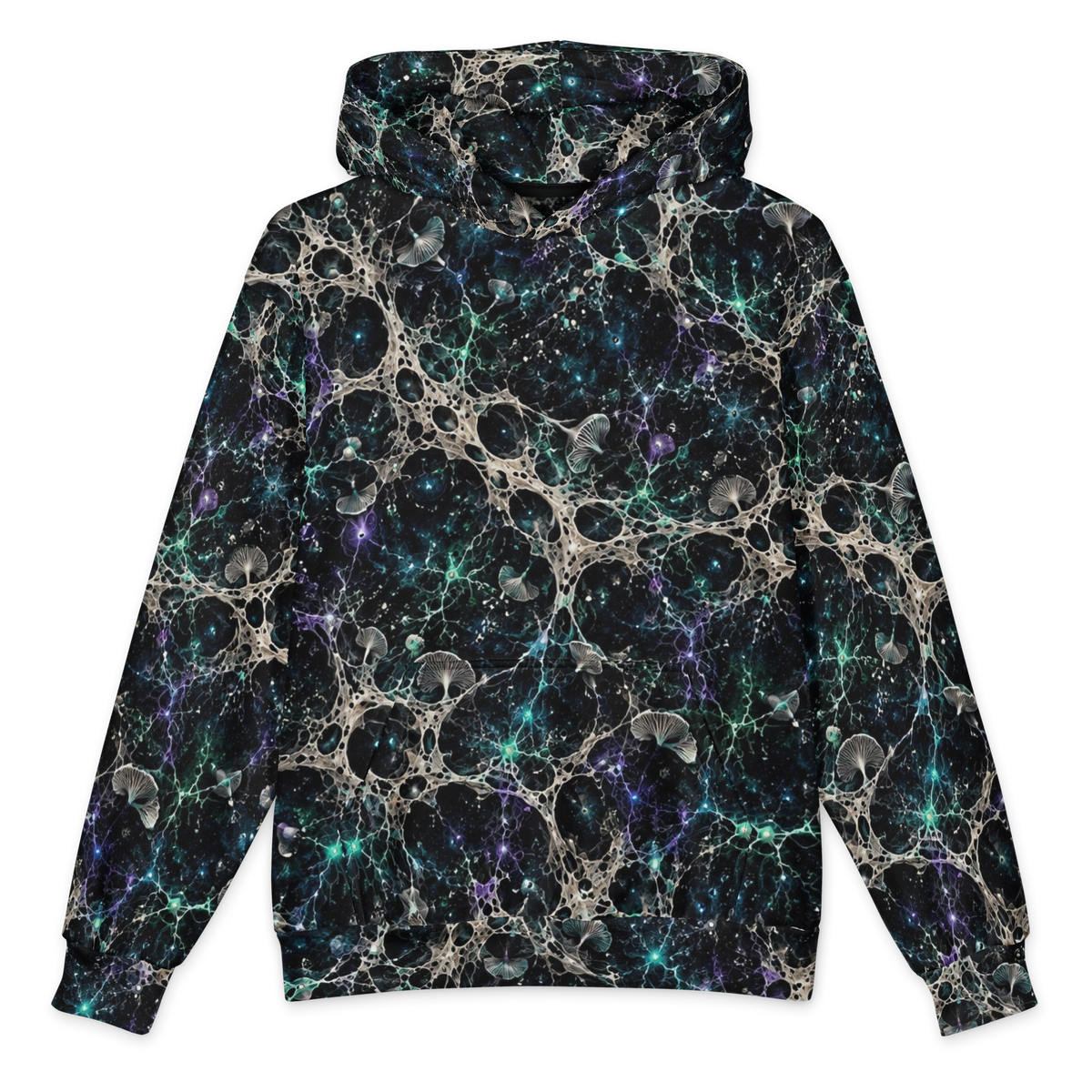 Mycelium Cathedral Terrain all-over print oversized hoodie, front