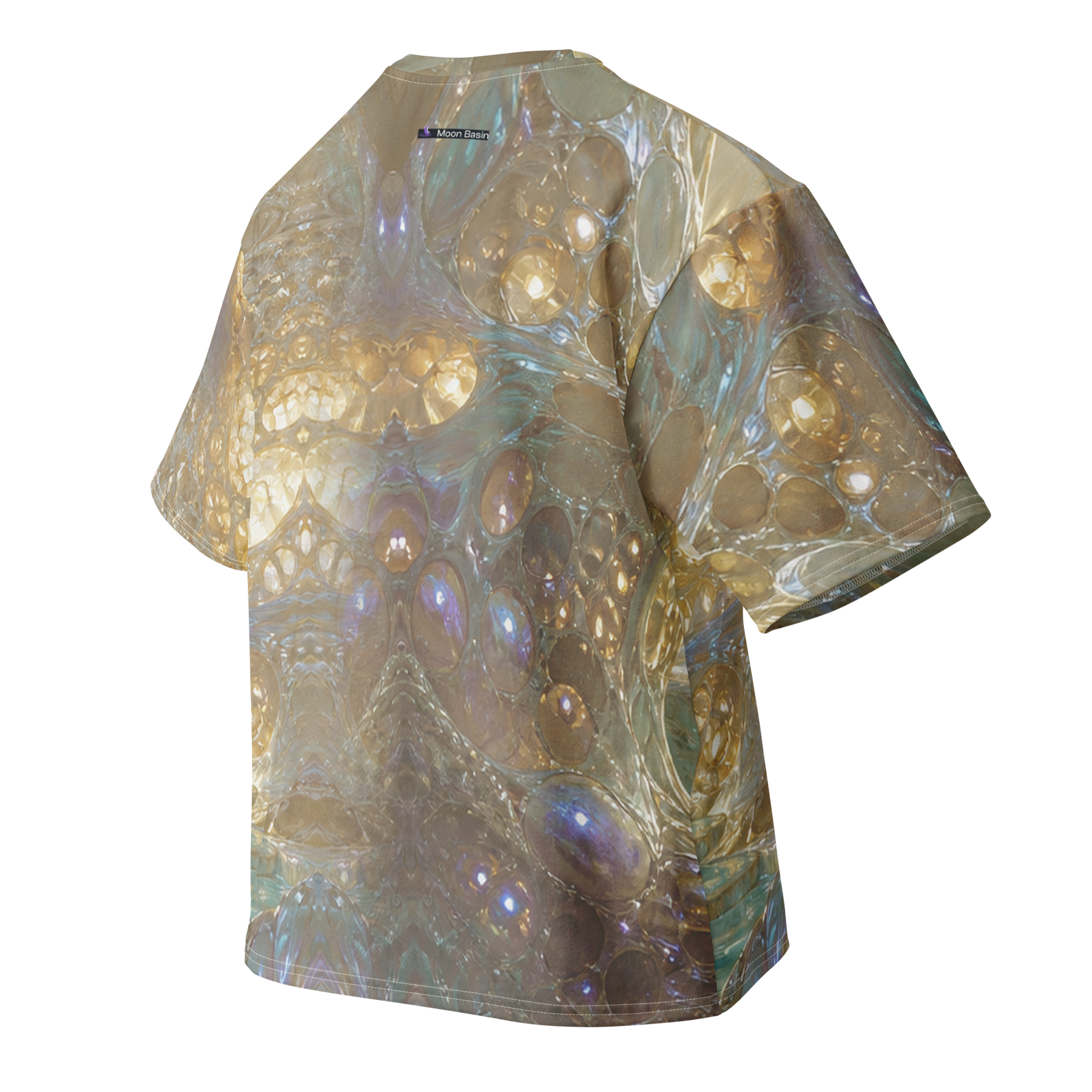 Pearl Cavern all-over print oversized cotton T-shirt, back ghost view with Moon Basin mark at the nape
