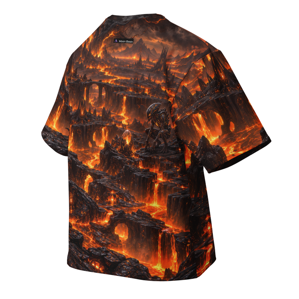 Ember Sentinel Basin all-over print oversized tee, back