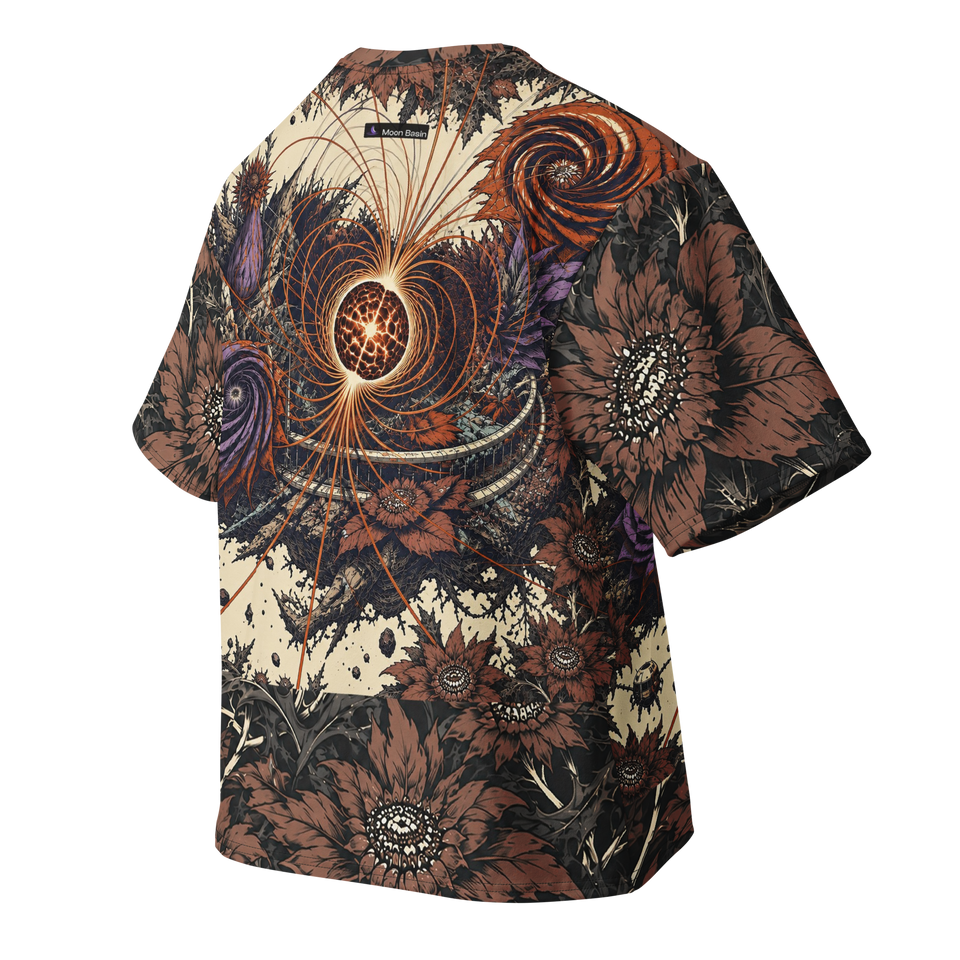Magnetar Garden Remake all-over print oversized tee, back with Moon Basin nape mark