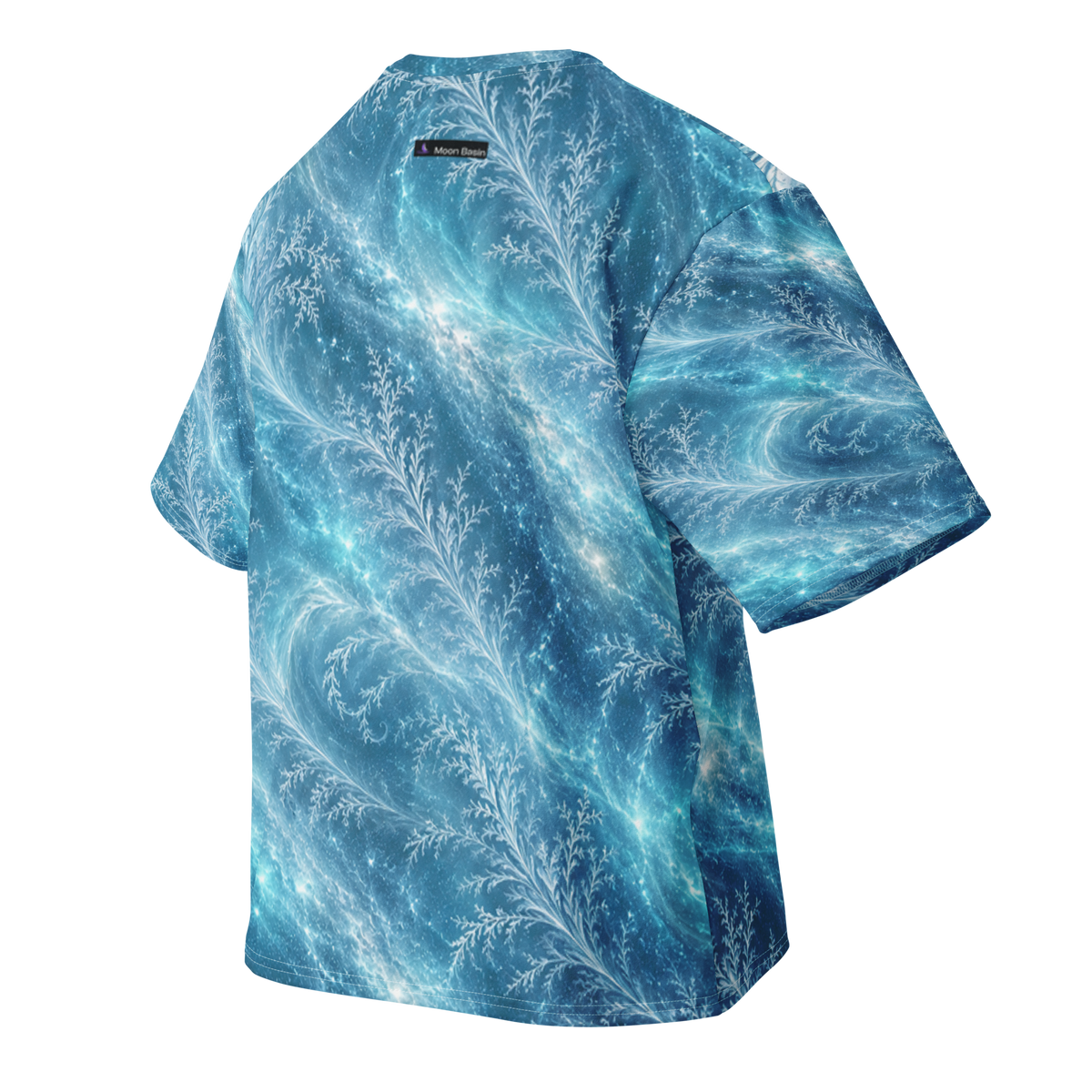 Ice Witch Terrain all-over print oversized tee, back with Moon Basin nape mark
