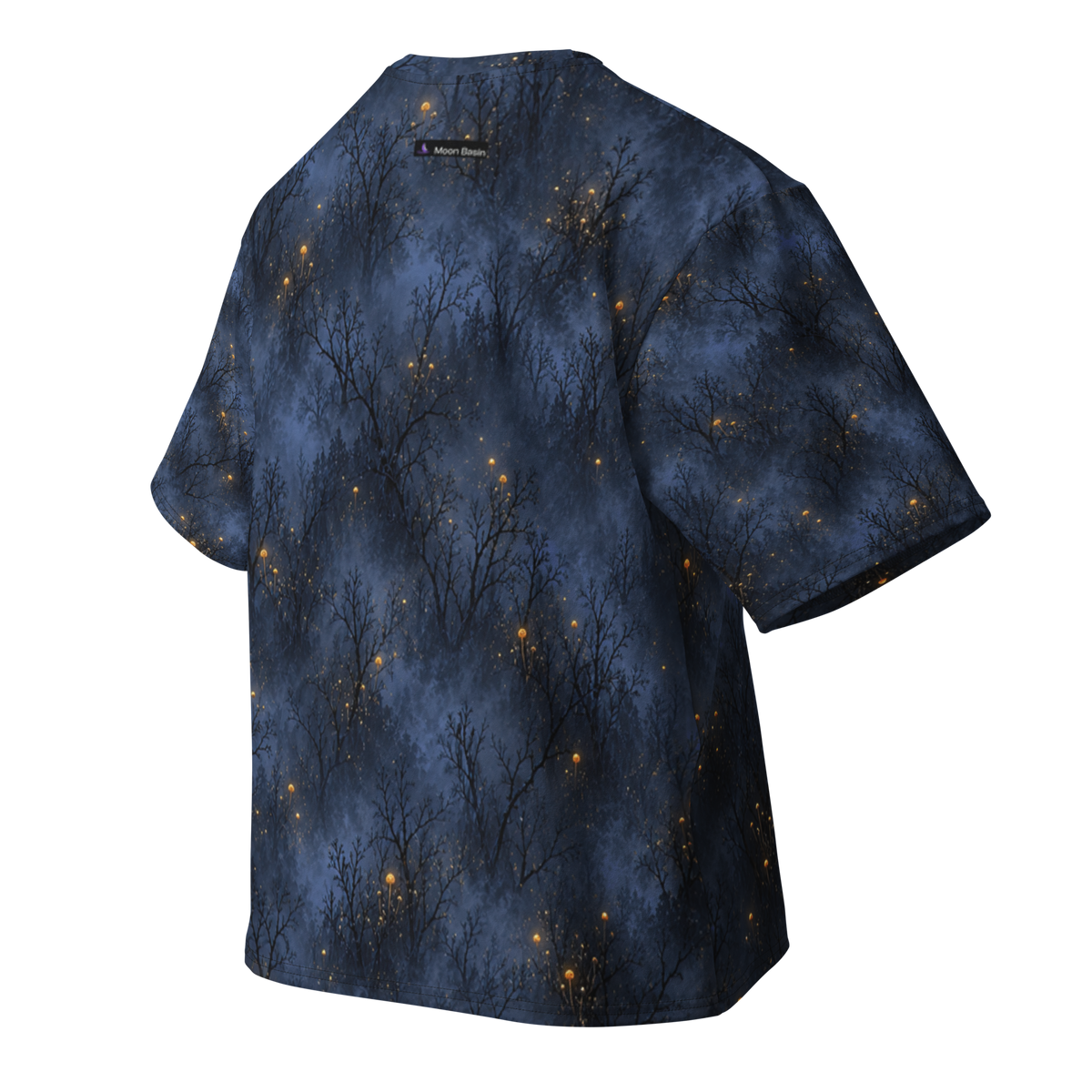 Lantern Moth Terrain all-over print oversized tee, back with Moon Basin nape mark