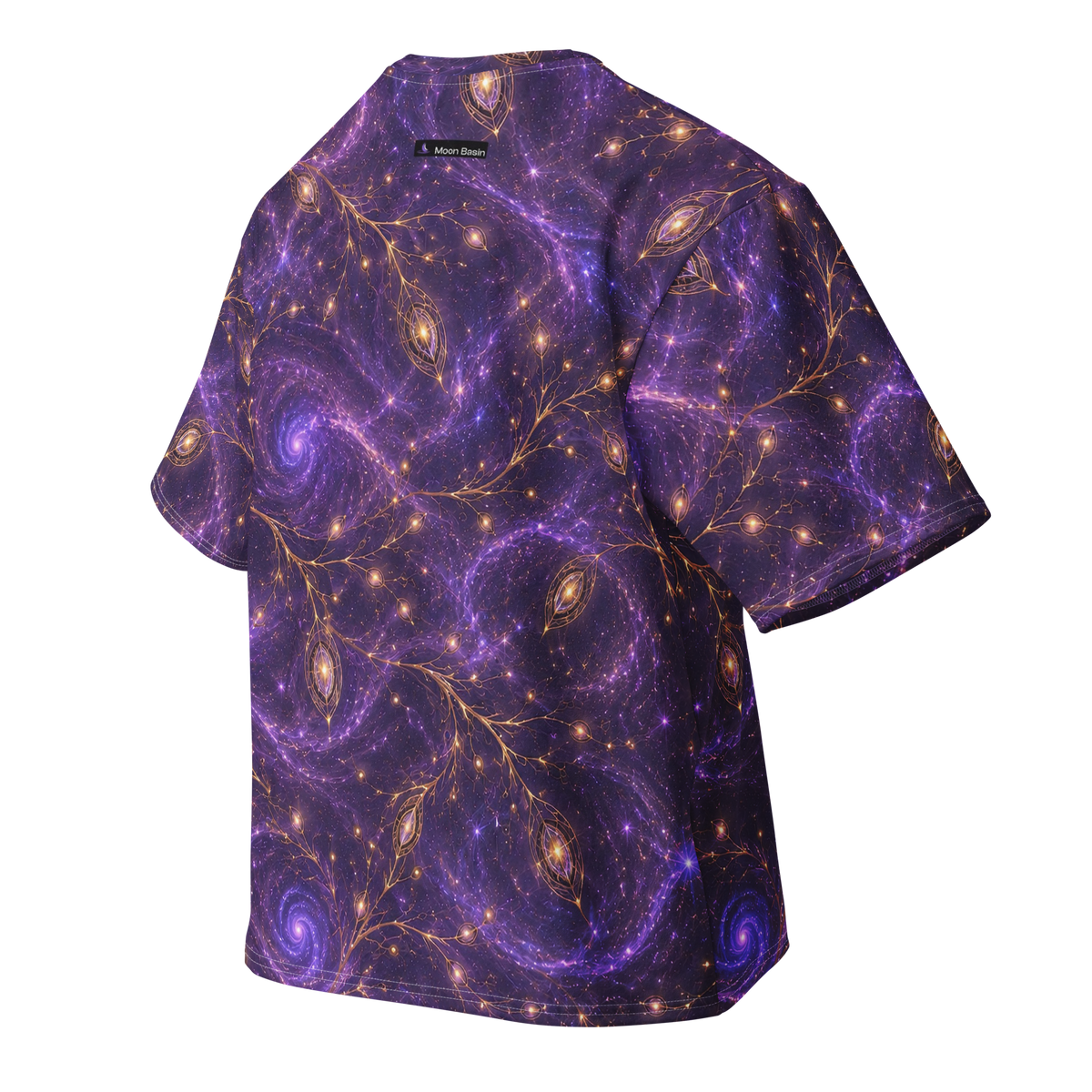 Eclipse Weaver Terrain all-over print oversized tee, back with Moon Basin nape mark