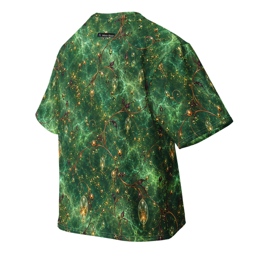 Serpent Bloom Terrain all-over print oversized tee, back with Moon Basin nape mark
