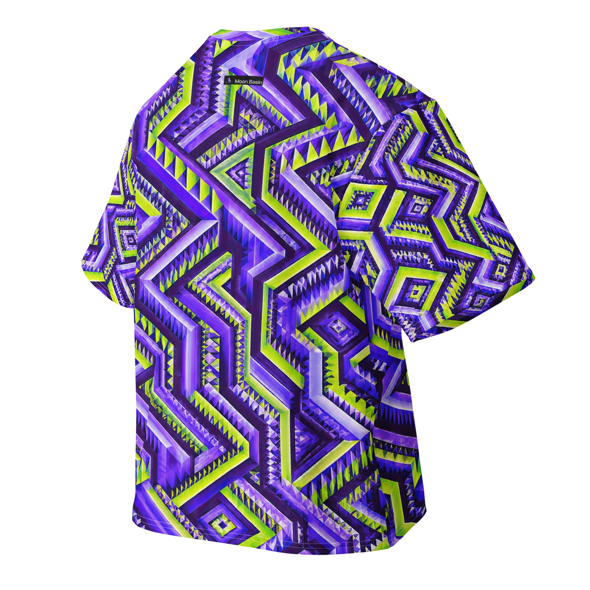 Ultraviolet Phase Terrain all-over print oversized tee, back with Moon Basin nape mark