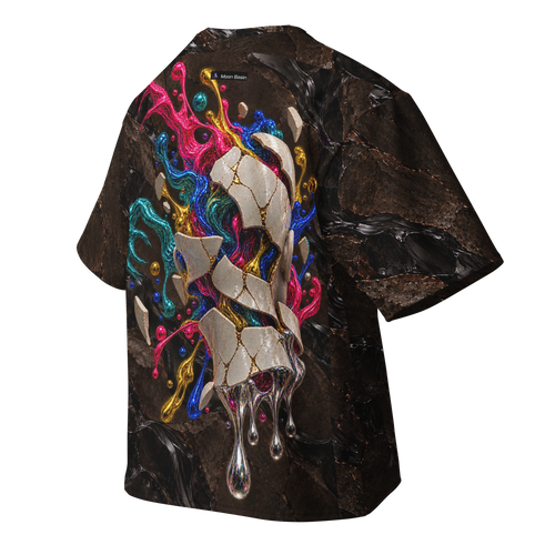 Lucid Detonation all-over print oversized tee, back with Moon Basin nape mark