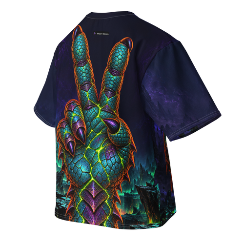 Alien Gestures oversized tee, back, with the Moon Basin nape mark