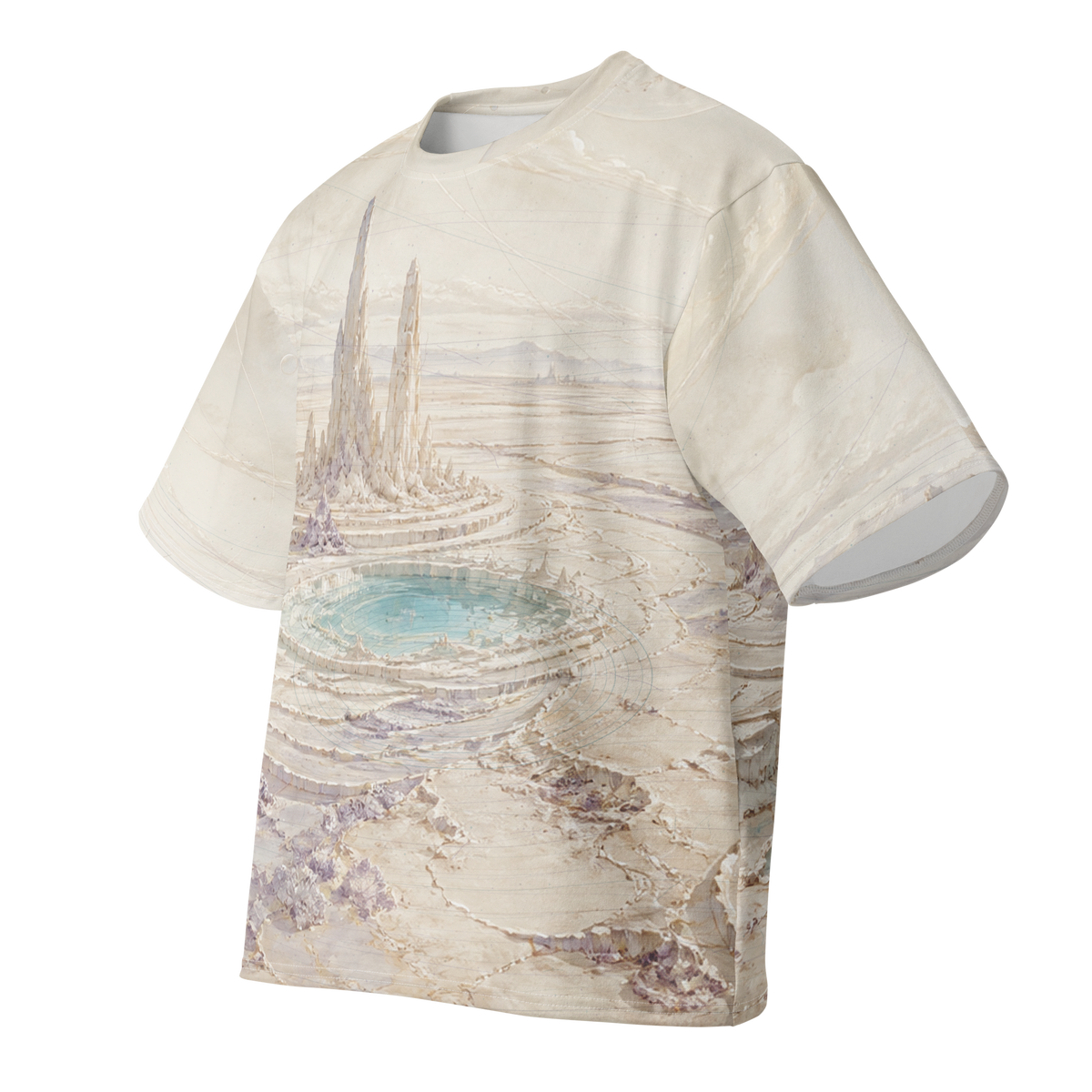 Ivory Orbit Basin all over print oversized tee, front view