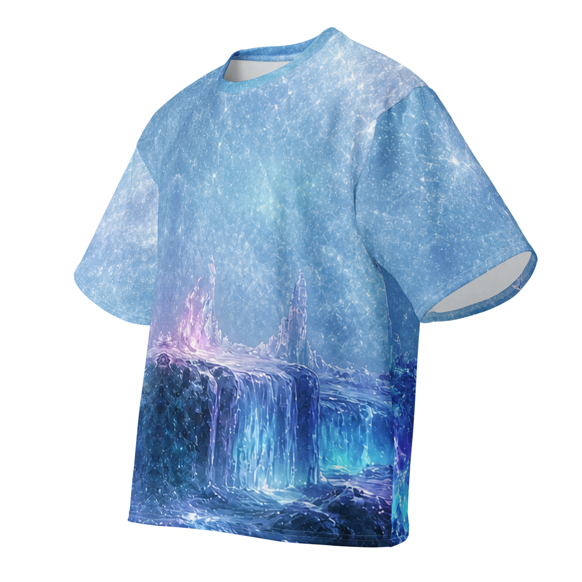 Aurora Icefall all over print oversized tee, front view