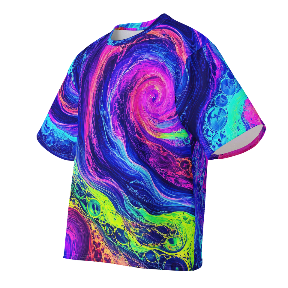 Xenobloom Chroma Vortex all-over print oversized cotton T-shirt, front ghost view