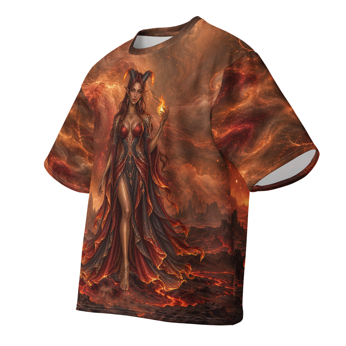 Fire Witch all-over print oversized tee, front