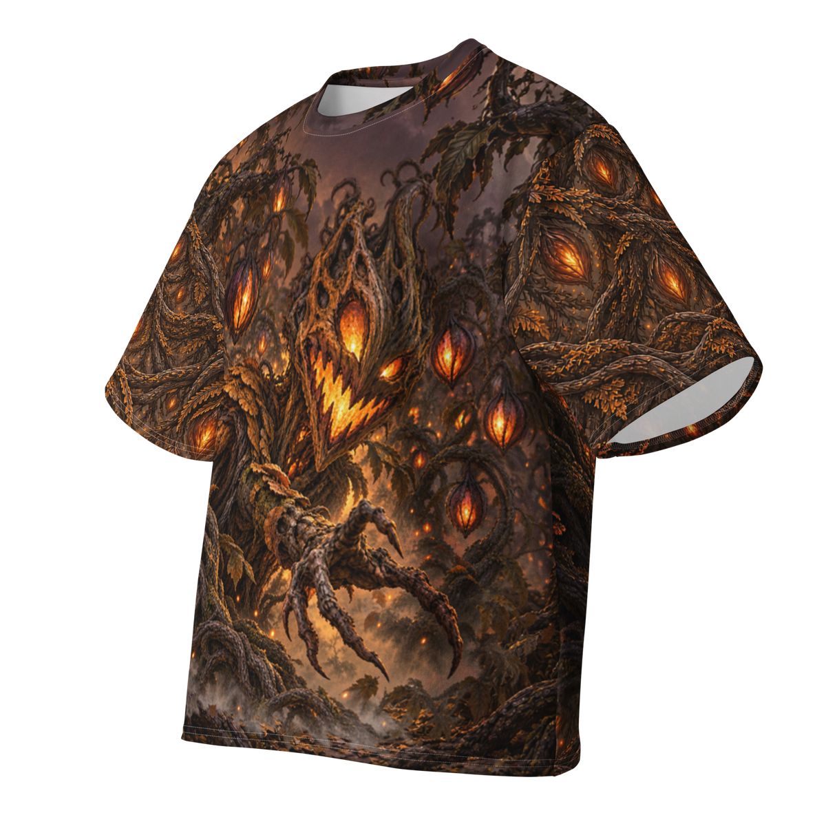 Grinning Harvest all-over print oversized tee, front