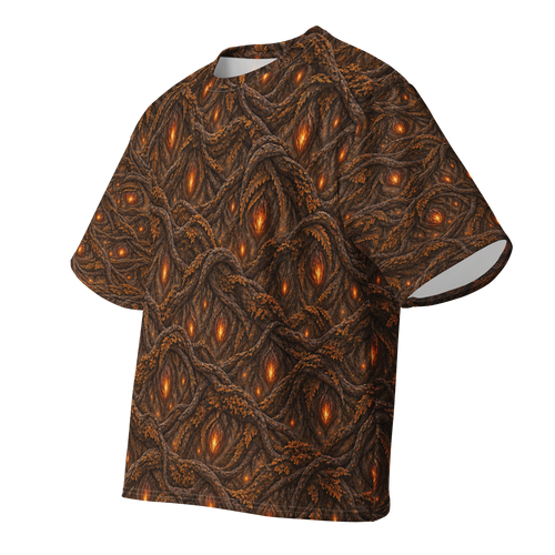 Grinning Harvest Terrain all-over print oversized tee, front