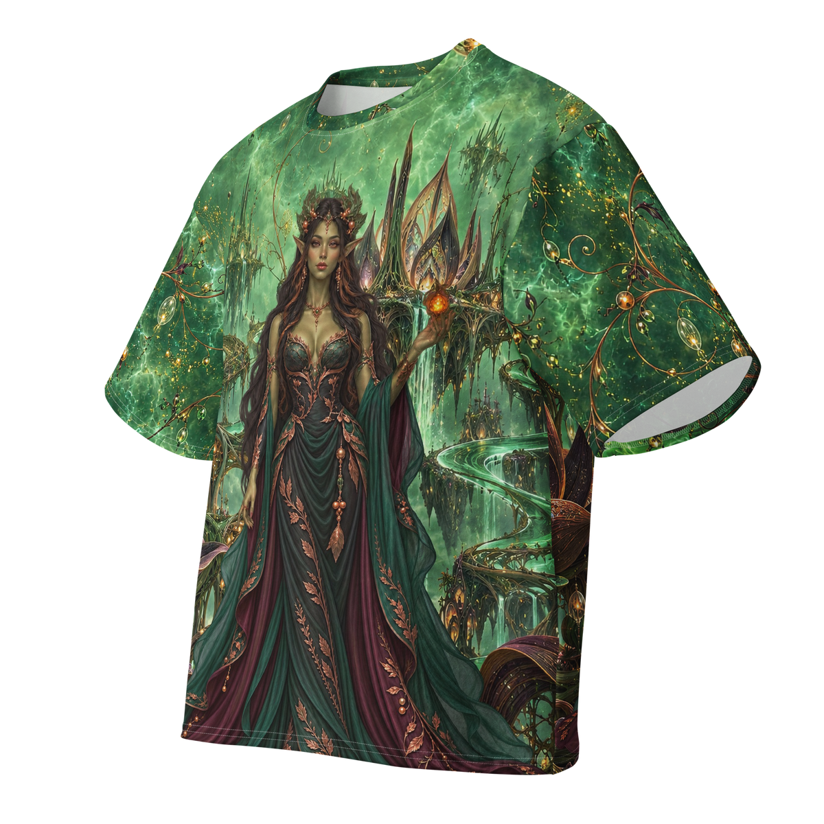 Serpent Bloom all-over print oversized tee, front