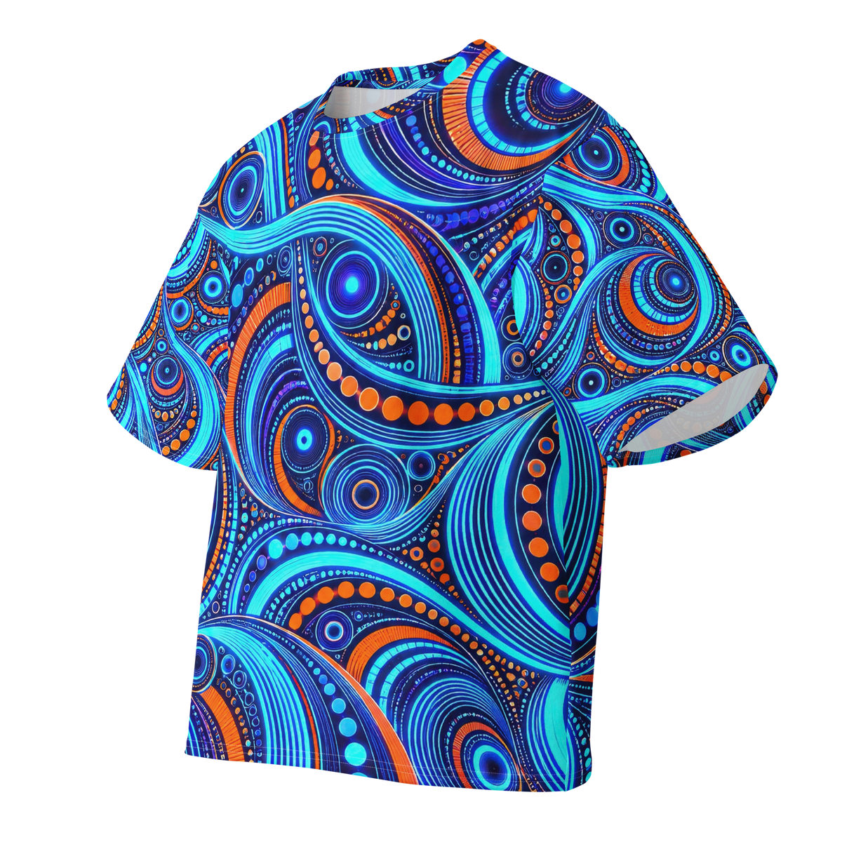 Cyan Overdrive Terrain all-over print oversized tee, front