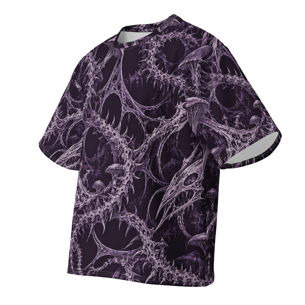 Bonevine Violet Terrain all-over print oversized tee, front