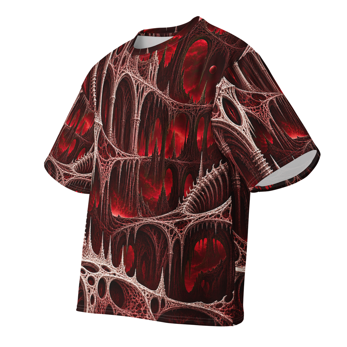 Black Chapel Oxblood Terrain all-over print oversized tee, front