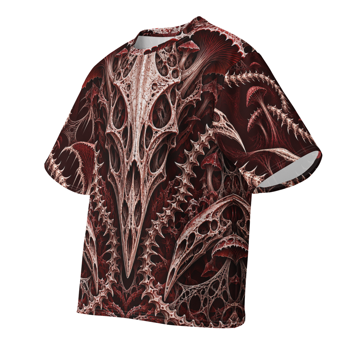 Bonevine Oxblood all-over print oversized tee, front