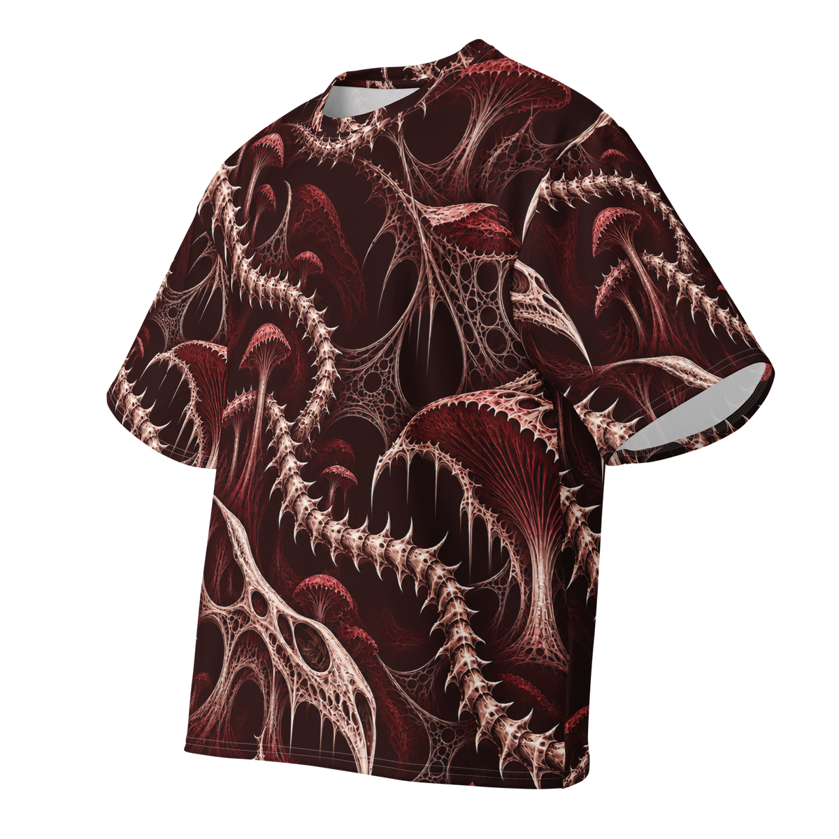 Bonevine Oxblood Terrain all-over print oversized tee, front