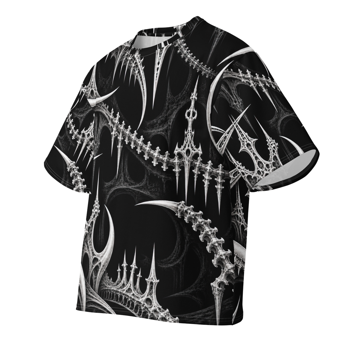 Ossuary Crown Obsidian Terrain all-over print oversized tee, front
