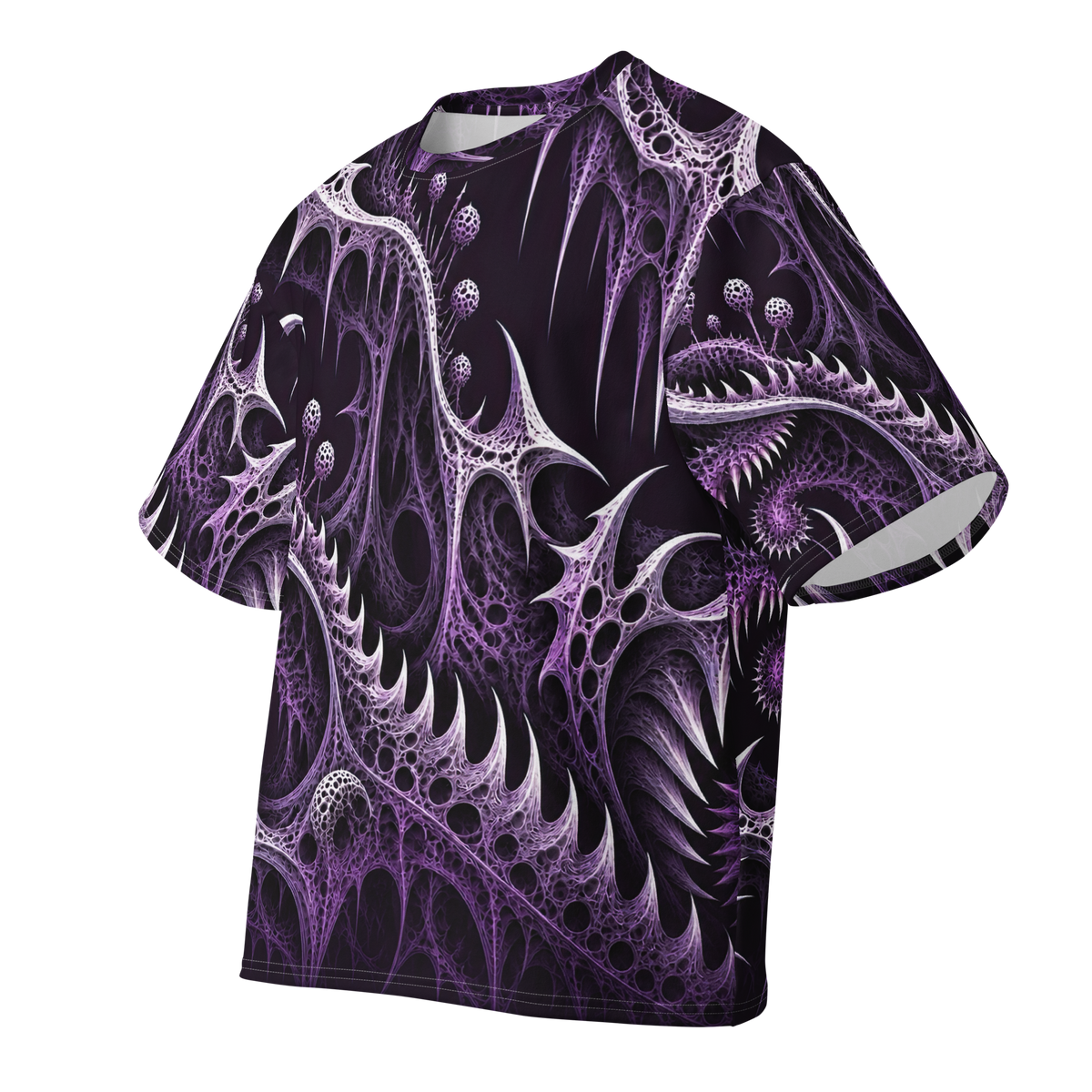 Thornjaw Violet Terrain all-over print oversized tee, front