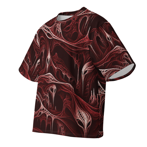 Wraithskin Oxblood Terrain all-over print oversized tee, front