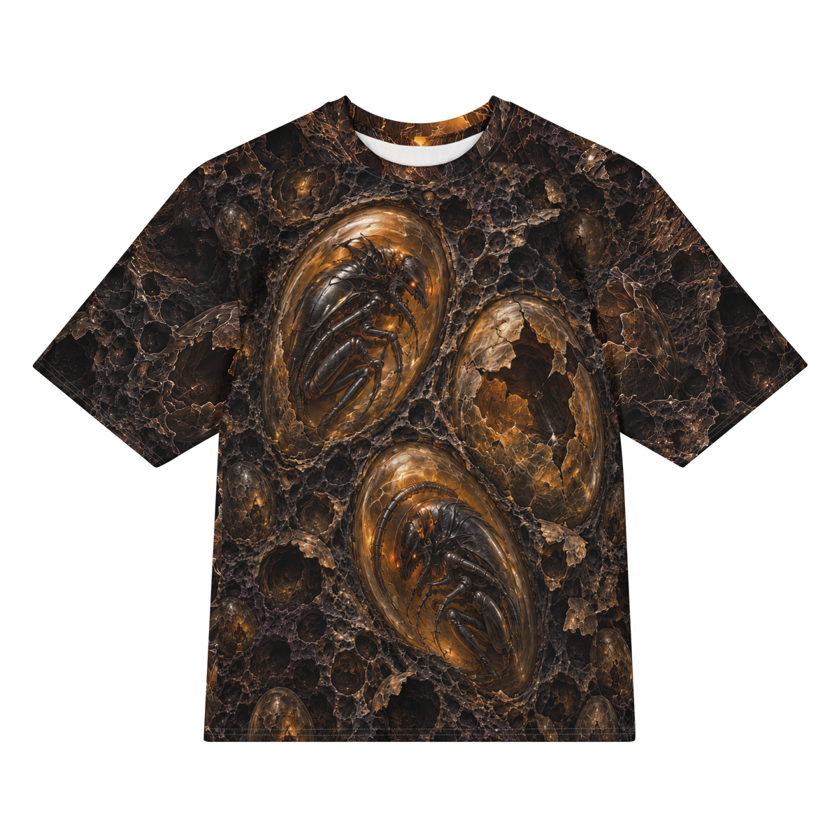 Silent Brood all-over print oversized tee, front