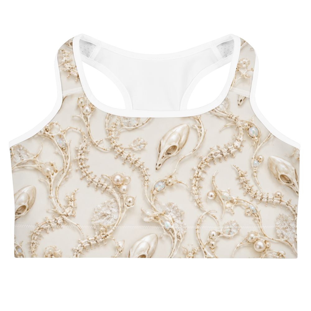 Ivory Alien Skulls Terrain Sports Bra, front