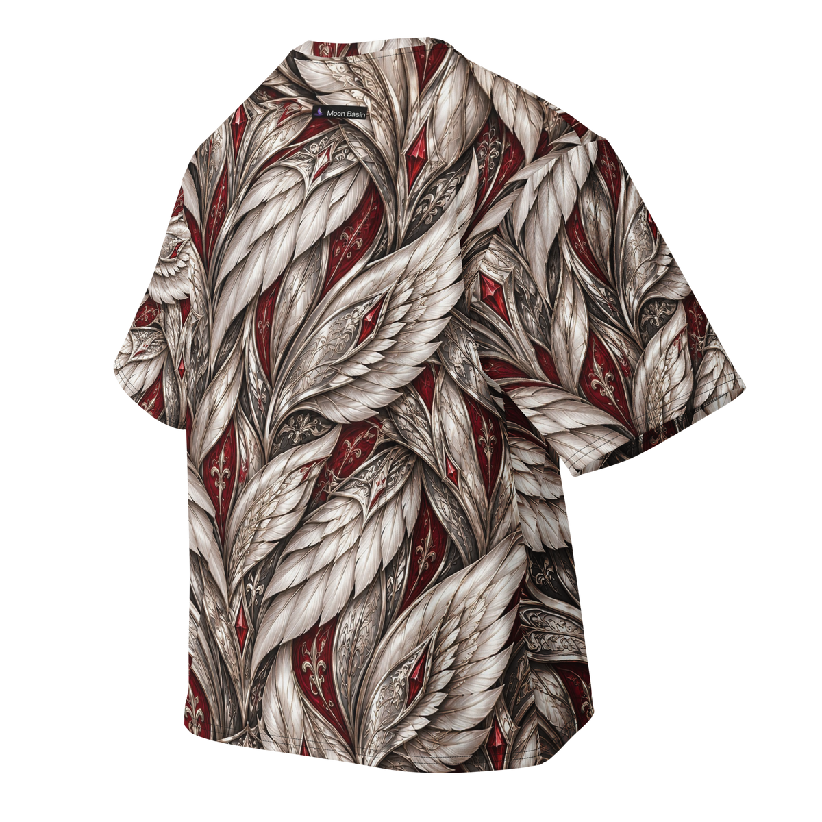Andromeda Valkyrie Terrain all-over print oversized tee, back with Moon Basin nape mark
