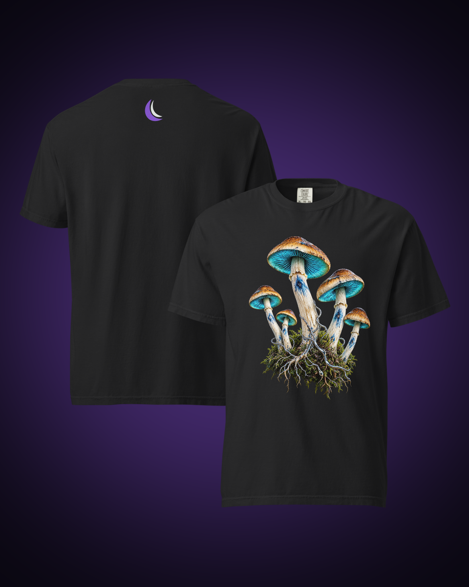 Blue Bruise Garden Graphic Tee, front and reverse