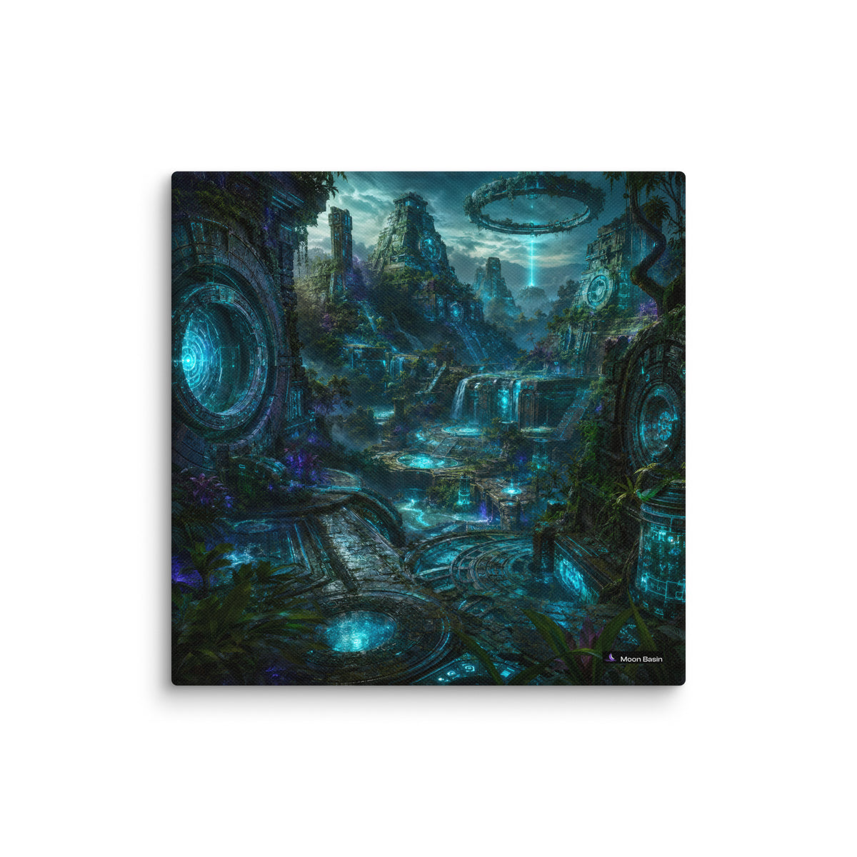 Emerald Glyph Citadel canvas print, 10x10 inch, on a white wall